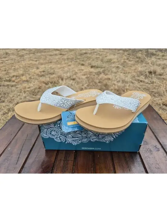 Skechers Size 9 Cali Luxe Foam Summer Dazzling Charm Sandals Flip Flops White - Picture 3 of 6